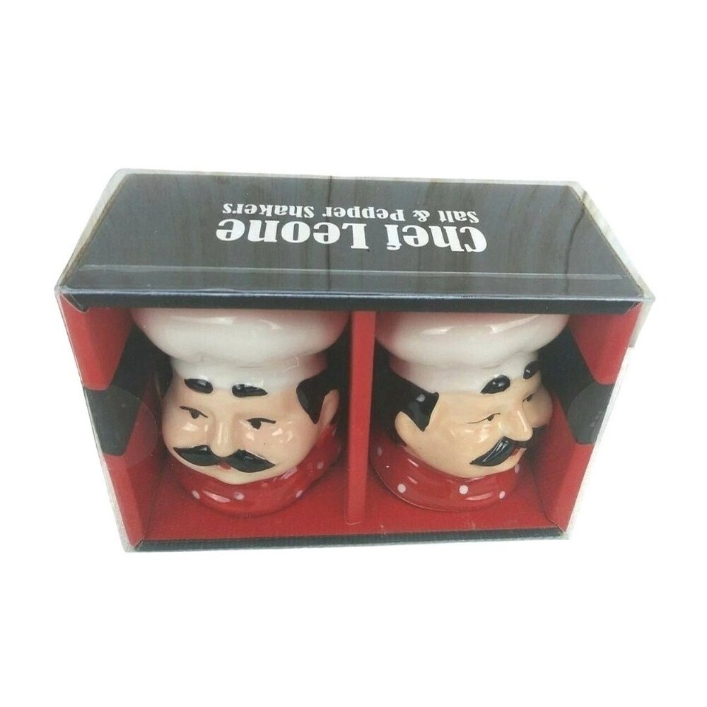 Chef Leone Ceramic Salt Pepper Shakers Hand-Painted Vtg Collection Set 2 In Box - Picture 7 of 7